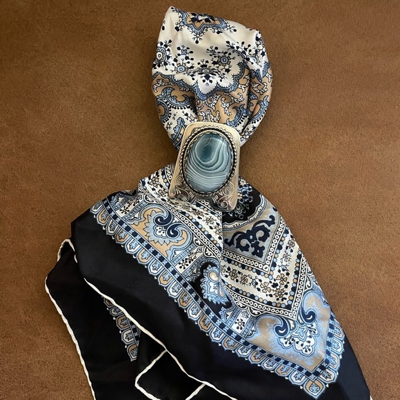 Agate Silver Western Scarf Slide - Picture 1 of 6